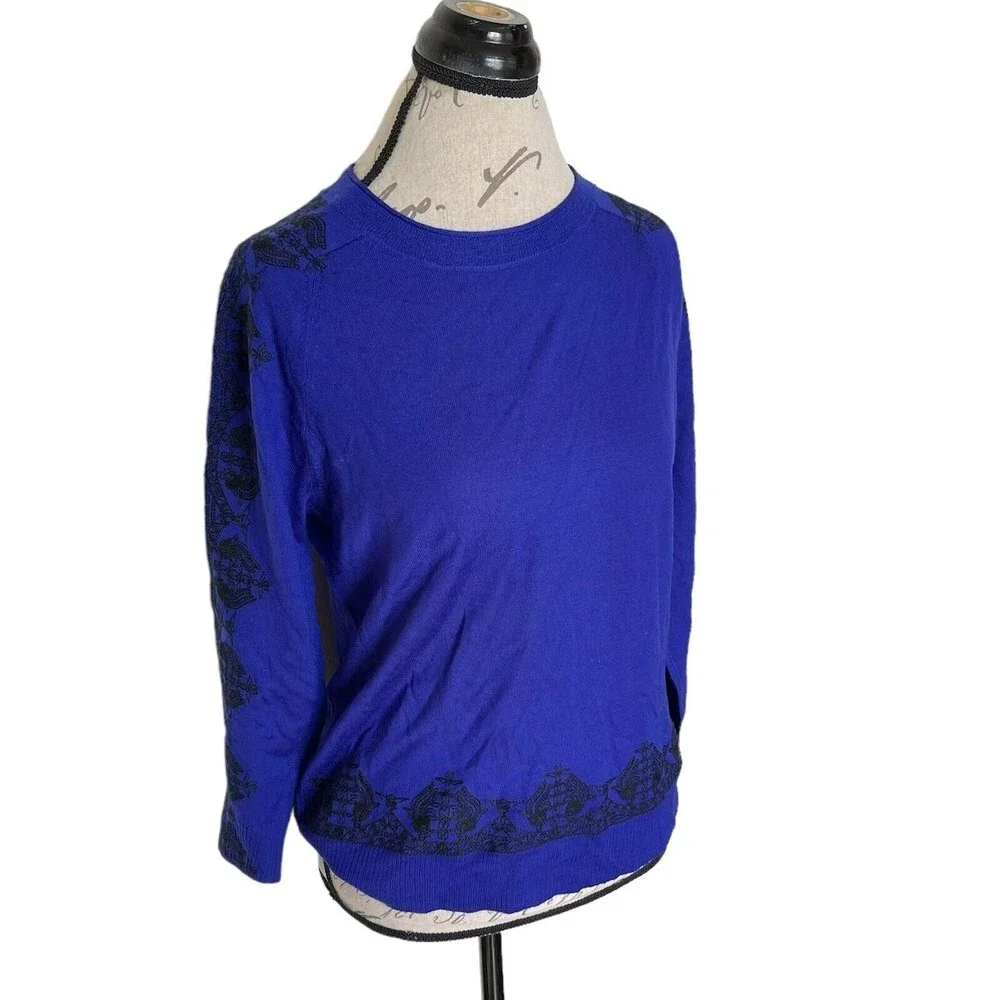 J. Crew Womens Sweater Embroidered Size Small Long Sleeve Grandmacore Preppy